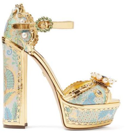 Keira Jacquard Brocade Platform Sandals - Womens - Gold Multi
