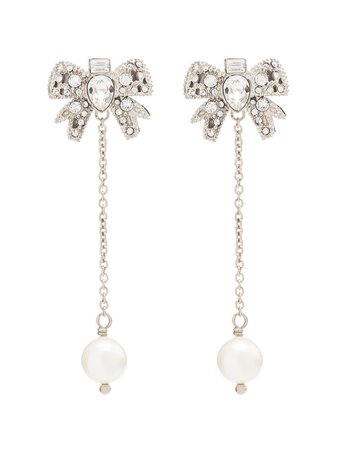 Miu Miu Crystal-Bow Pearl Drop Earrings 5JO5602D4ZF0QCD Cream | Farfetch