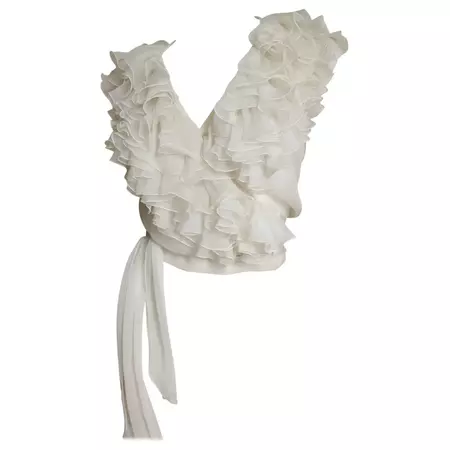 Moschino Couture New Wrap Ruffle Silk Top 1980s white chiffon png