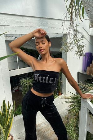 Juicy Couture UO Exclusive Rhinestone Logo Black Tube Top | Urban Outfitters UK