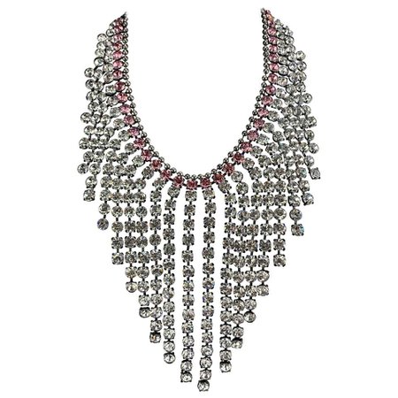 Gucci Silver Metal Crystal Embellished Cascade Necklace