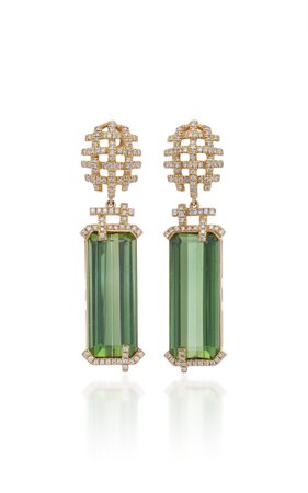 18K Gold, Touramline and Diamond earrings by Goshwara | Moda Operandi