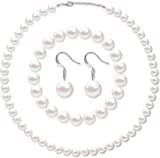 Amazon.com: Faux Pearl Necklace and Stud Pearl Earring Set, Gifts for Women Collar Jewelry: Clothing