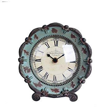 NIKKY HOME Shabby Chic Pewter Table Clock,Green: Home & Kitchen