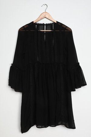Cute Black Mini Dress - Crochet Lace Dress - Lace Babydoll Dress
