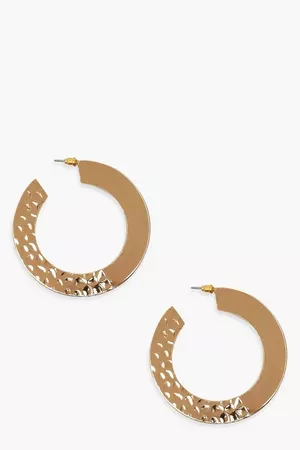 Flat Hammered Hoop Earrings | boohoo golden