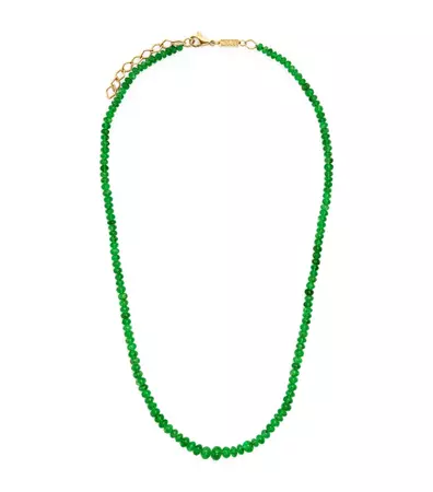 Azlee Yellow Gold and Emerald Bead Necklace
