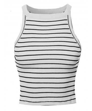 Women's Stripe Sleeveless High Neck Ribbed Crop Tank Top - FashionOutfit.com