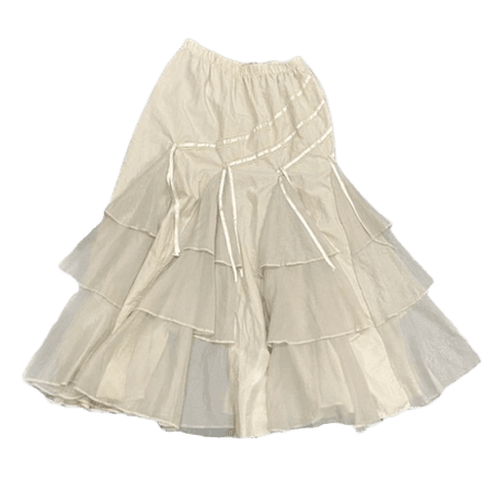 white cream ruffle long skirt