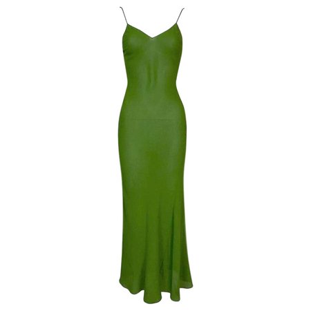 *clipped by @luci-her* F/W 1999 John Galliano Sheer Green Silk Maxi Slip Dress For Sale at 1stDibs