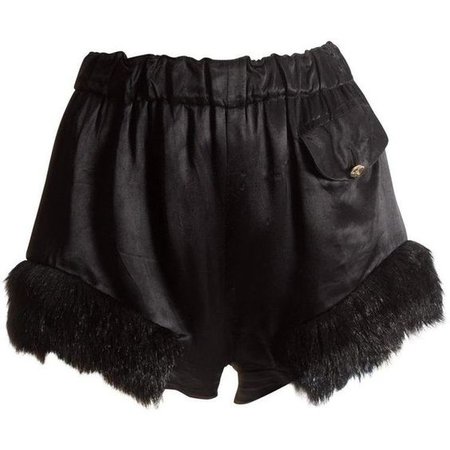 Vivienne Westwood black satin mini shorts with faux fur, circa 1991