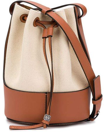 Balloon leather-trimmed canvas bucket bag