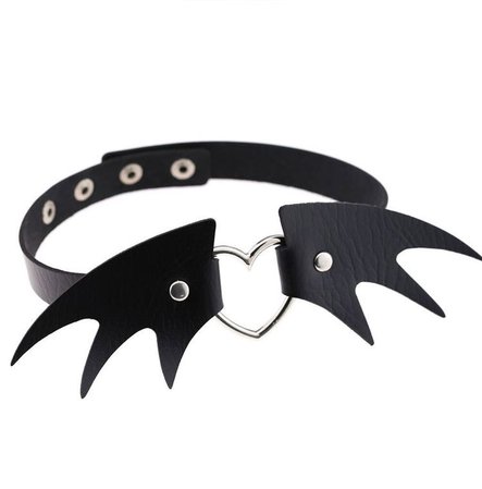 Fashion Sprout Bat Wing Heart Leather Choker