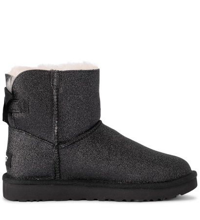 Ugg Mini Bailey Bow Black Sheepskin And Glitter Ankle Boots.