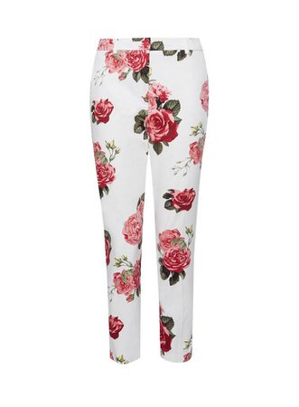 Ivory Rose Print Ankle Grazer Trousers | Dorothy Perkins