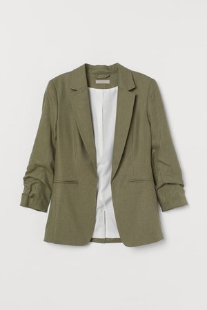 Linen-blend Jacket - Khaki green - Ladies | H&M US