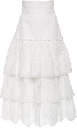 Faustine Ruffled Broderie Anglaise Cotton-Blend Midi Skirt