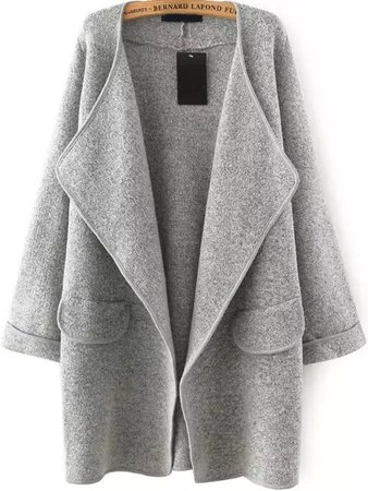 Grey Lapel Long Sleeve Loose Sweater Coat