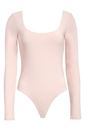 Leith Double Scoop Long Sleeve Thong Bodysuit | Nordstrom