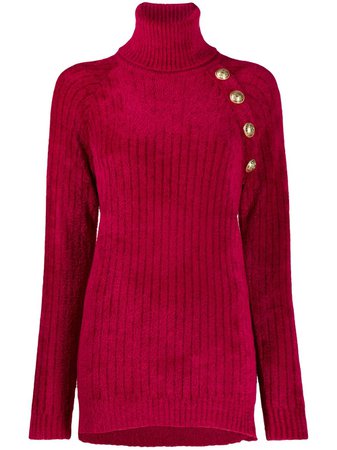 Red Balmain Turtle Neck Sweater | Farfetch.com