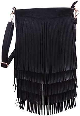 Amazon.com: HDE Women's Leather Hobo Long Fringe Crossbody Tassel Purse Small Handbag: Clothing