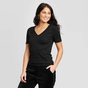Women's Slim Fit Short Sleeve V-Neck Fitted T-Shirt - A New Day™ Black XS : Target