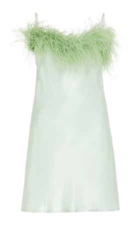 Boheme Feather-Trimmed Satin Mini Slip Dress By Sleeper | Moda Operandi