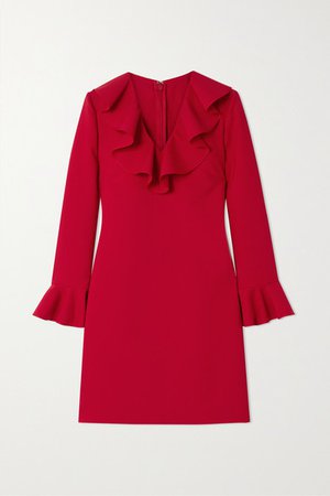 Ruffled Wool-blend Crepe Mini Dress - Red