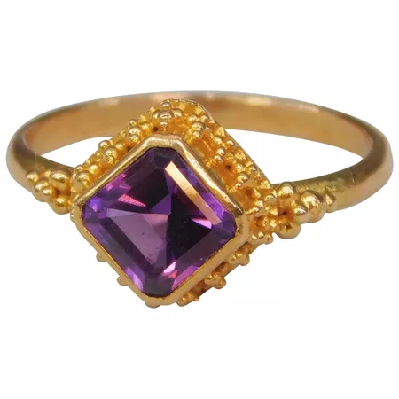 22k Yellow Gold Emerald Cut Amethyst Modern Ring Stackable Handmade : A Romantic Time | Ruby Lane