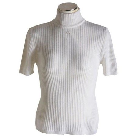 New Courreges White Knit Mock Turtleneck Short Sleeve Sweater