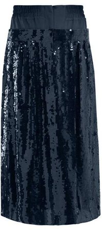 Sequinned Silk Midi Skirt - Womens - Navy