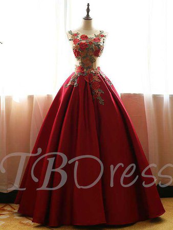 Scoop Ball Gown Embroidery Long Quinceanera Dress - Tbdress.com