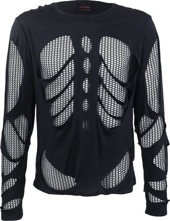 long-sleeve men's shirt with futuristic cut-out and net application details