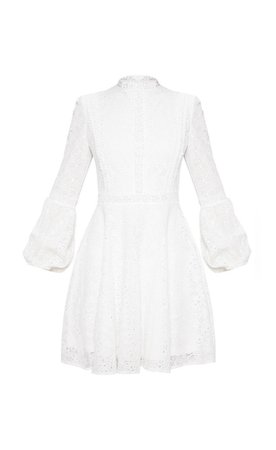 White Mandarin Collar Lace Dress Long Sleeve