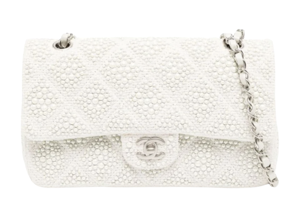 Chanel White Pearl Embellished Flap Bag