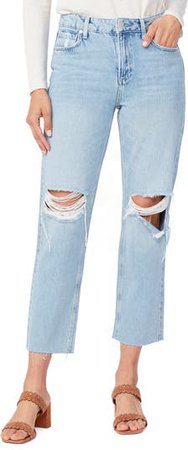 PAIGE Noella Straight Leg Raw Hem Jeans | Nordstrom