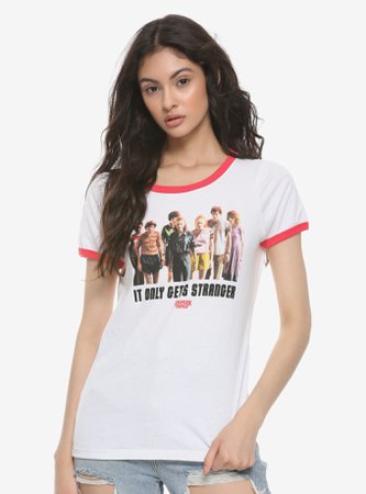 Stranger Things It Only Gets Stranger Group Girls Ringer T-Shirt
