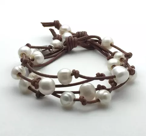 Multistrand Leather Pearl Bracelet. Rustic Brown Leather - Etsy