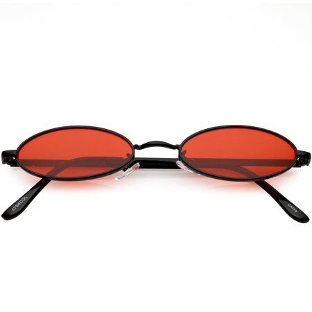 *clipped by @luci-her* Extreme Small Oval Sunglasses Color Tinted Flat Lens 51mm (Black / Red)