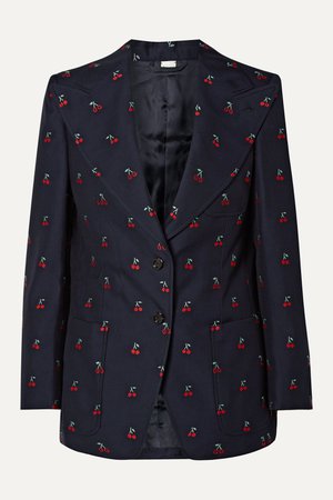 Navy Embroidered cotton and wool-blend blazer | Gucci | NET-A-PORTER