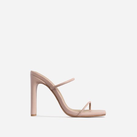 Highland Barely There Square Toe Heel Mule In Nude Faux Leather | EGO