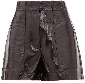 High Rise Pvc Coated Leather Shorts - Womens - Black