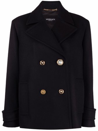 Versace Crystal Medusa-button double-breasted Peacoat - Farfetch
