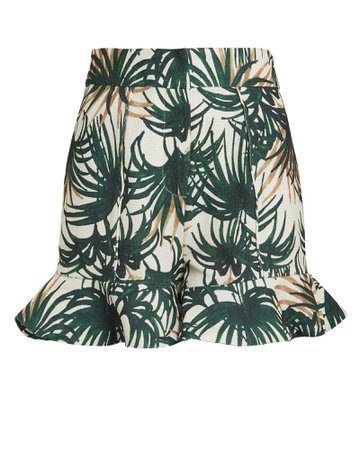 Palm Print Ruffle Hem Shorts