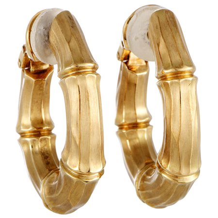 Cartier Bamboo Yellow Gold Oval Hoop Clip-On Earrings at 1stDibs