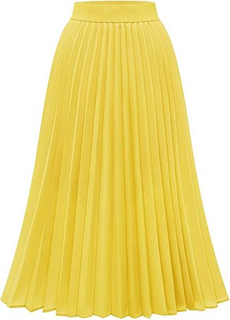 Amazon.com: DRESSTELLS Pleated Midi Skirts for Women, 2023 Chiffon Spring Summer Pleated Maxi Skirt with Lining Yellow M : Clothing, Shoes & Jewelry