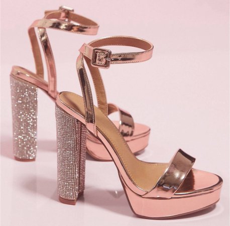 rose gold and rhinestone chunky heels
