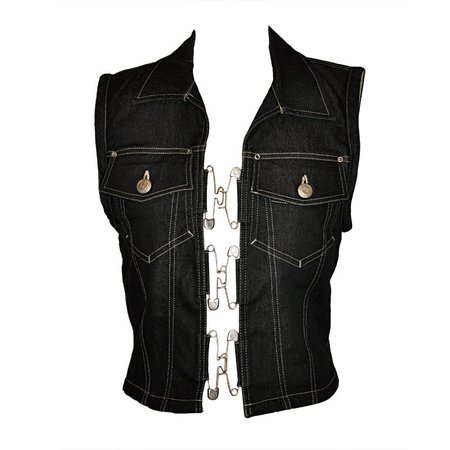 Jean Paul Gaultier denim "Safety Pin" vest For Sale at 1stDibs