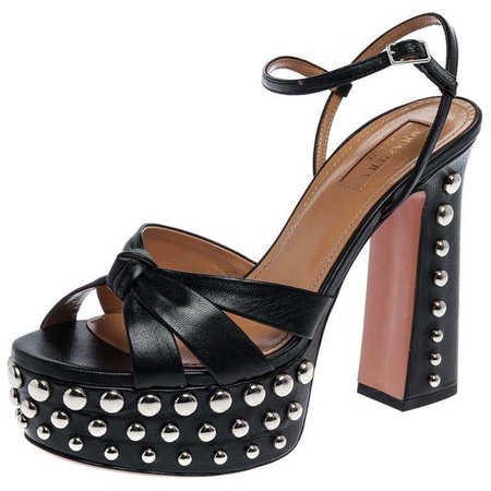 *clipped by @luci-her* Aquazurra Black Leather Opera Studded Platform Sandals Size 37 For Sale at 1stDibs