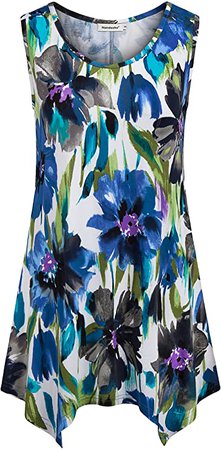 Nandashe Womens Summer Floral Tunic Tank Tops Casual Loose Sleeveless Dressy Blouses at Amazon Women’s Clothing store